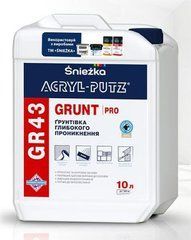 Грунтовка глибокопроникна Sniezka Acryl-putz 1 л GR43 GRUNT PRO ; шт, Білий, 5 л